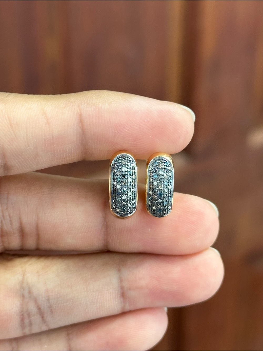 Chunky Black Diamond Huggie Earrings in Sterling Silver